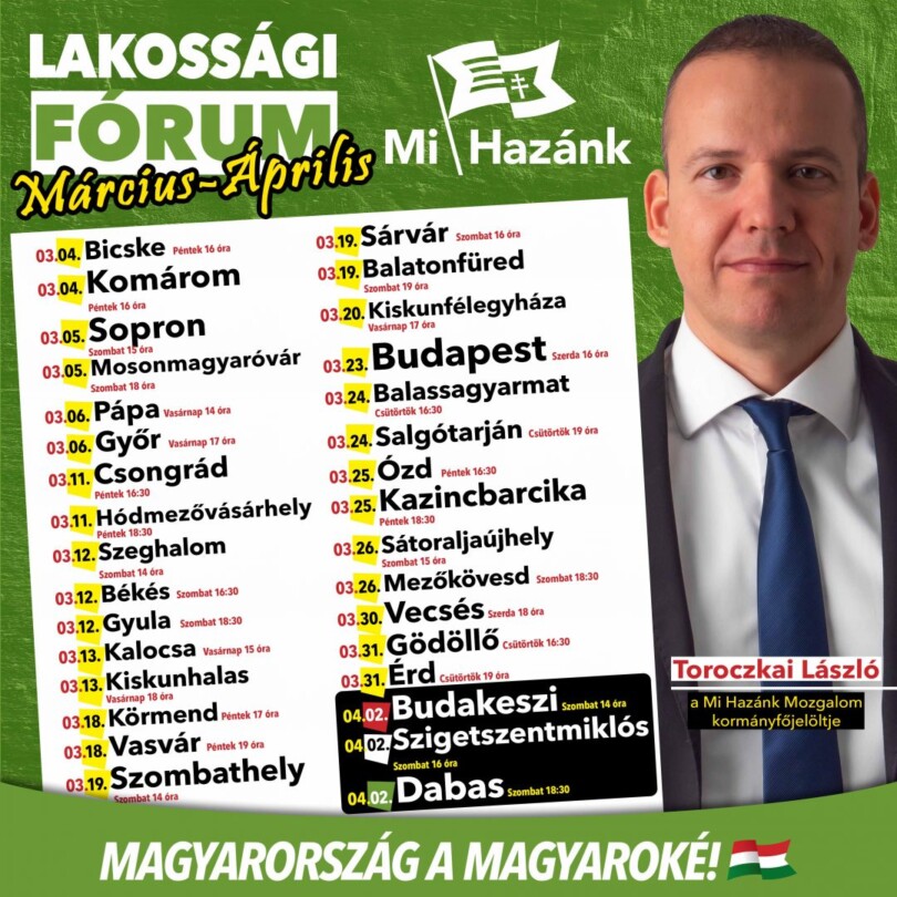 Országjáráson Toroczkai László- a Mi Hazánk kormányfőjelöltje minden választókerületbe ellátogat (videó)
