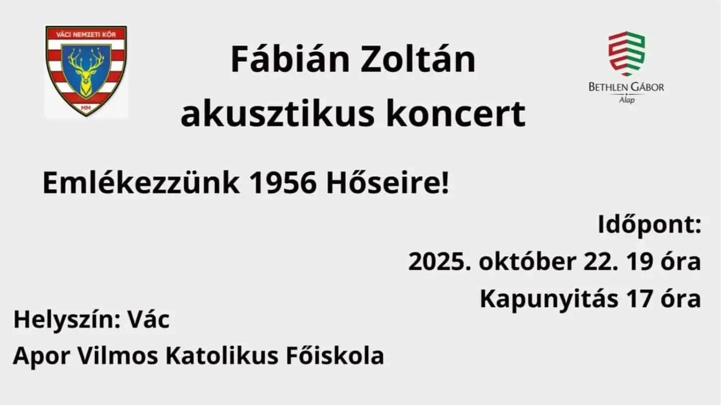 Fábián Zoltán akusztikus koncertjével tiszteleg a Váci Nemzeti Kör 1956 emléke előtt