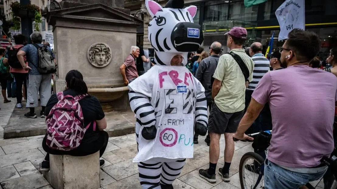 A demonstráló, akinek a gyülekezési és a véleménynyilvánítási szabadsága éppen „súlyosan sérül” | Fotó: Németh Kata/Index