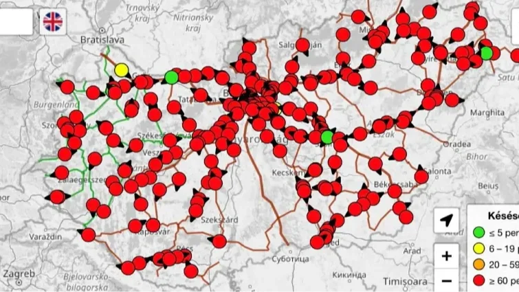 A MÁVPlusz felülete egy órás késéseket jelzett ma reggel I Képernyőmentés forrása: Vitézy Dávid Facebook-oldala